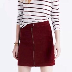Madewell Velvet Studio Front Zip Skirt in Burgundy sz 14 Velour Maroon Wine